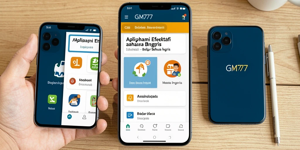 Antarmuka aplikasi GM777 untuk belajar bahasa Inggris yang interaktif.