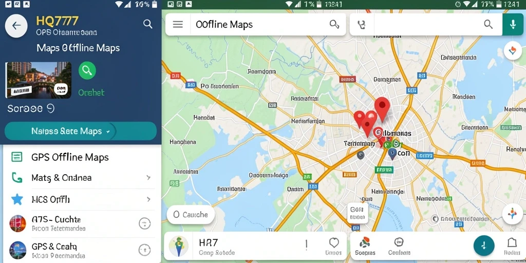Antarmuka aplikasi HQ777 yang menarik dan informatif untuk GPS Offline Maps.