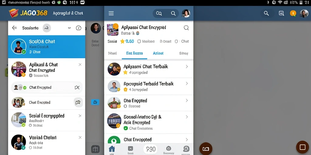 Antarmuka aplikasi JAGO368 menampilkan fitur Chat Encrypted yang modern dan aman.