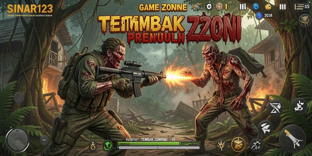 Screenshot antarmuka yang menunjukkan aksi tembak-menembak zombie di SINAR123.
